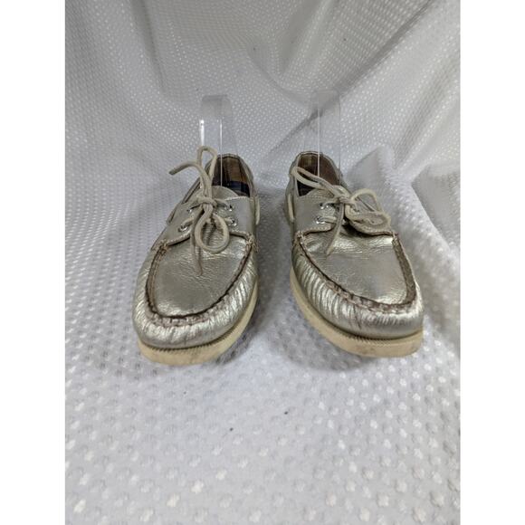 SPERRY TOPSIDER! GOLD GENUINE LEATHER BOAT SHOES NON-MARKING WHITE SOLE! SZ 9.5M - Picture 5 of 10